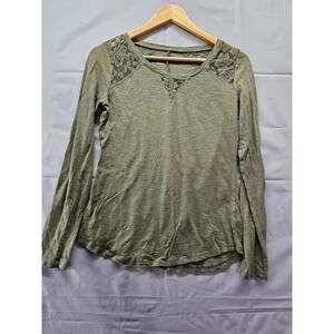 Maurices Olive Green Lace Detail 3/4 Sleeve Women's Top